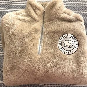 Ivory Ella Quarter Zip Fuzzy Sherpa Fleece Tan Teddy Jacket SMALL